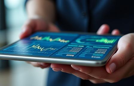 Mani che tengono una tavoletta con grafici finanziari, simbolo di gestione attenta