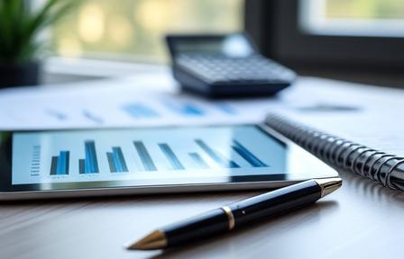 Grafico finanziario con note e penna, simbolo di pianificazione
